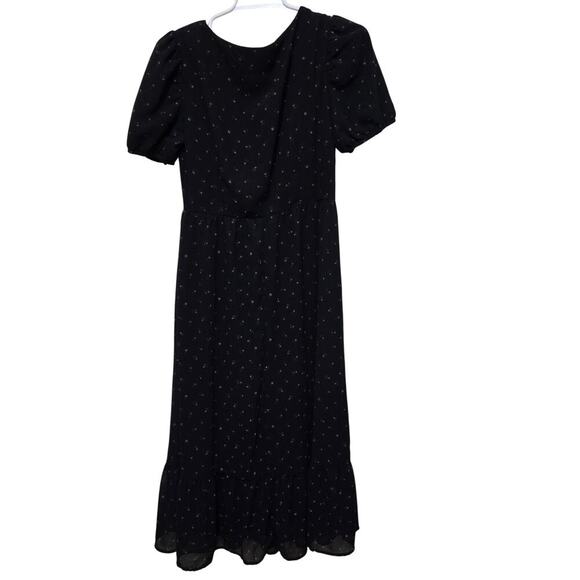 Jessakae Black Blue Floral Midi Dress Women's Small Ruffle Hem Short Sleeve Zip - Picture 2 of 9